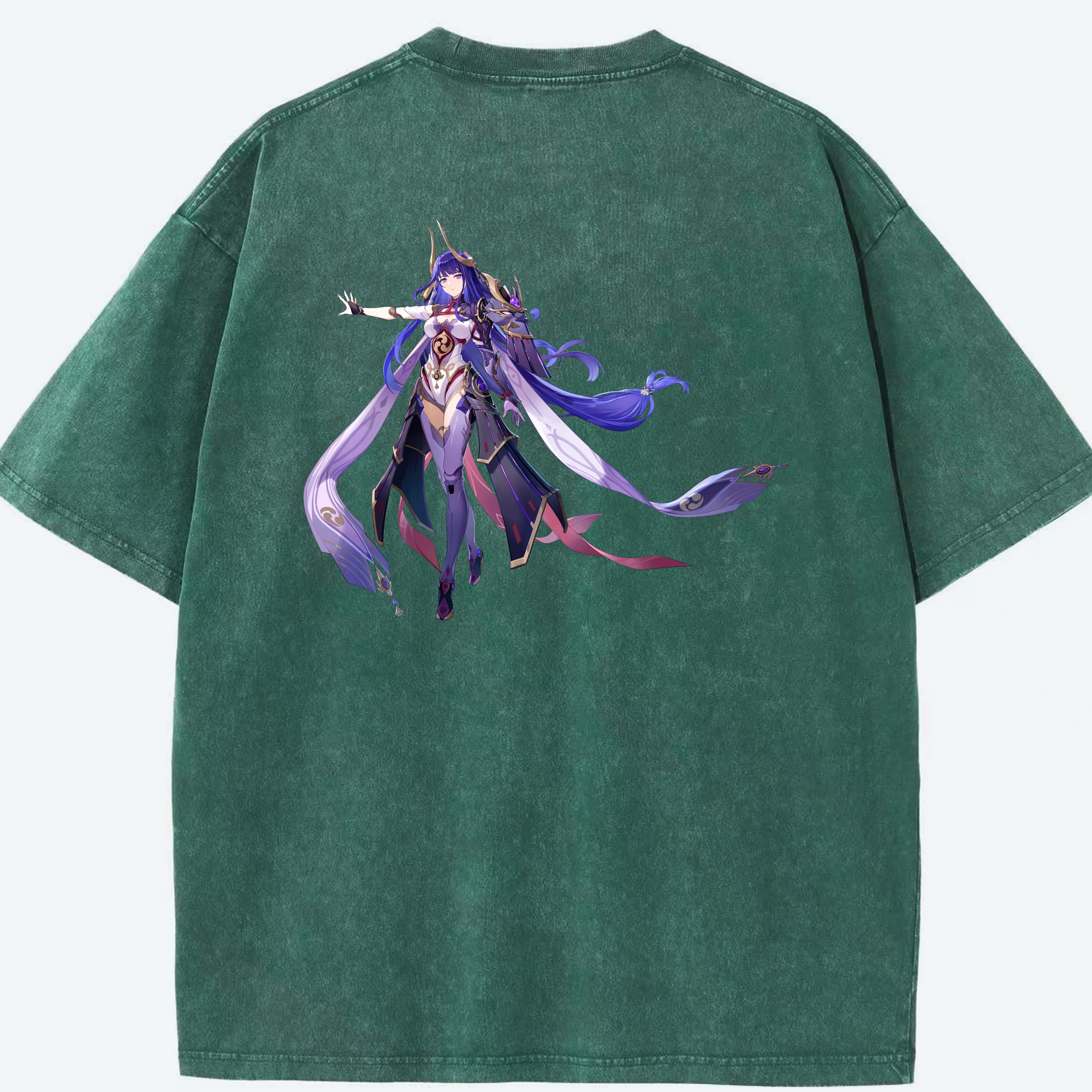 げんし神 雷電将軍 らいでんしょうぐん genshin Raiden Shogun 綿100% ヴィンテージ風 半袖Tシャツ（背面プリント）